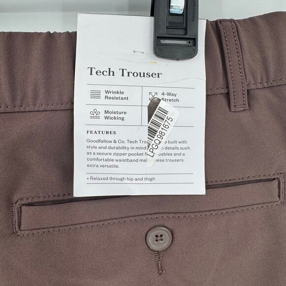 Goodfellow & Co Mens Brown Tech Activewear Stretch Trouser Chino Pants Large - Picture 8 of 10
